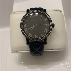Michael Kors black leather band watch